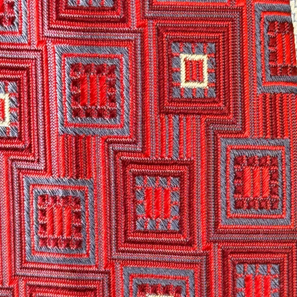 SPQR Men’s Necktie Jacquard Red and Blue 100% Silk Handmade Tie